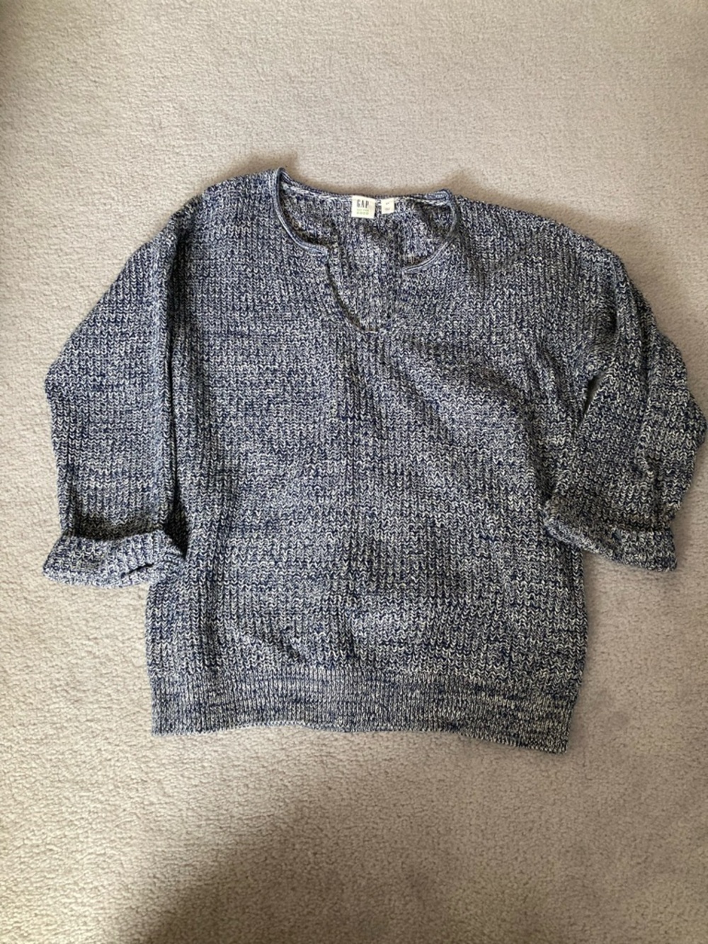 GAP Navy and White Marled Knit Pullover